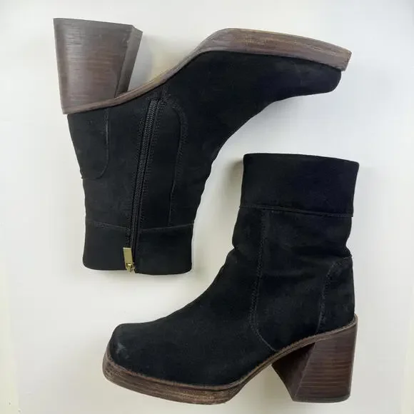 ASOS Design Black Region Suede Mid-Heel Platform Boots Women's Size 8 - Picture 7 of 12